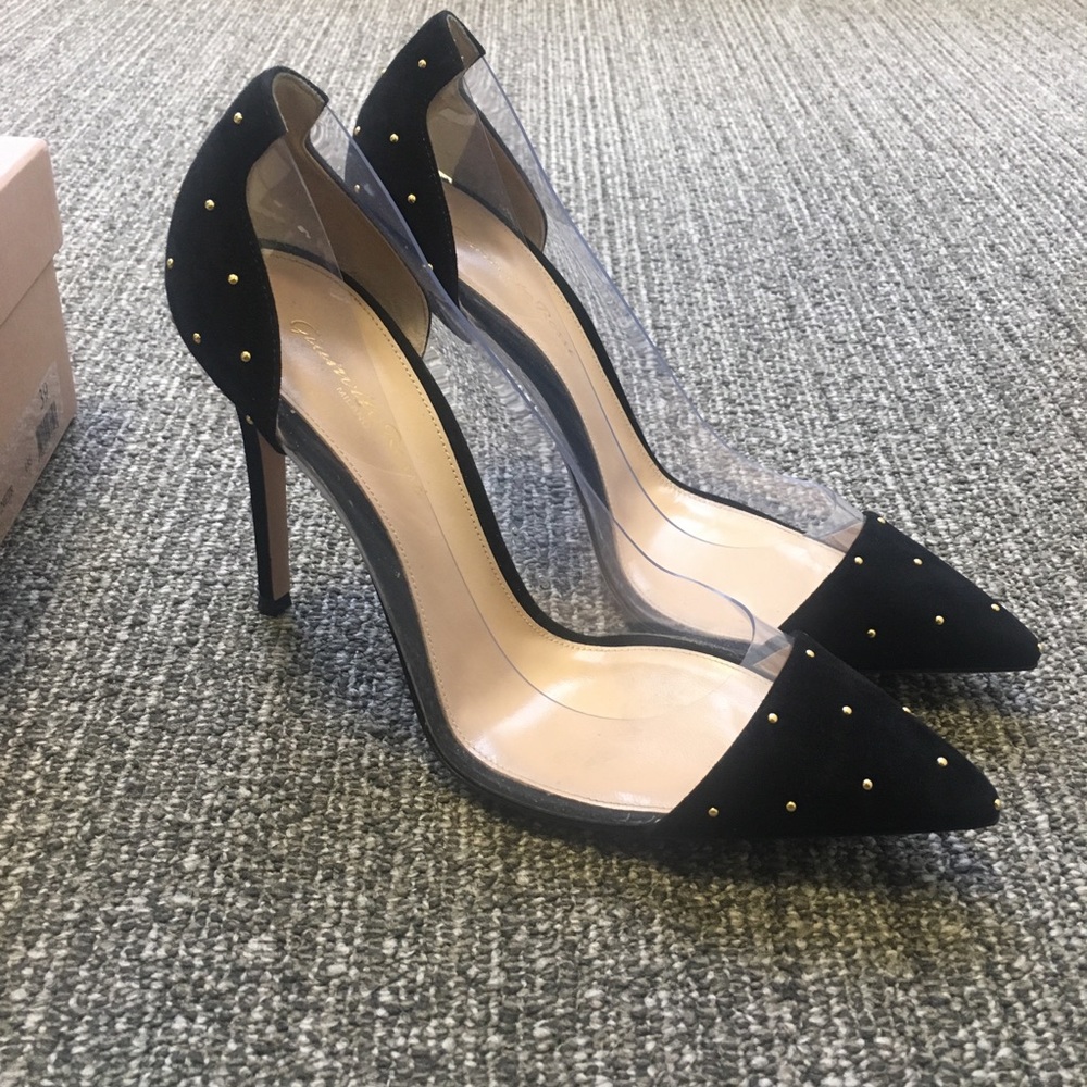Gianvito Rossi Plexi black suede Tyler clear heels